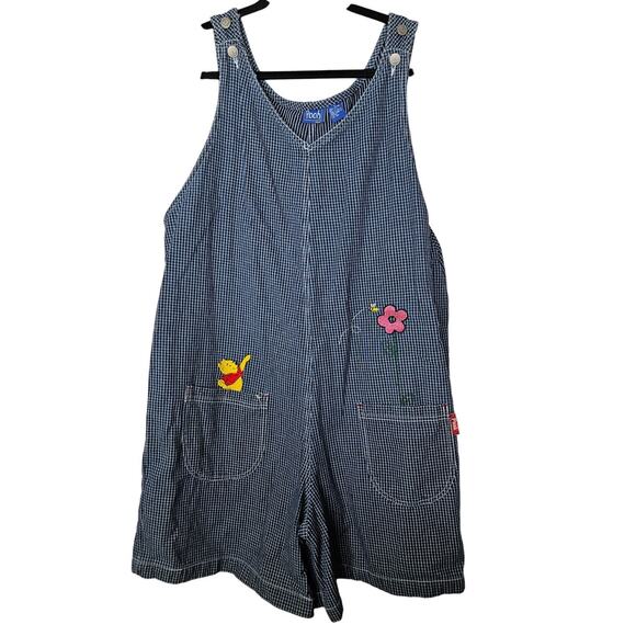 Vintage 90s Winnie the Pooh 18 Embroidered Romper Cotton Kidcore Disney Grid - Picture 1 of 4
